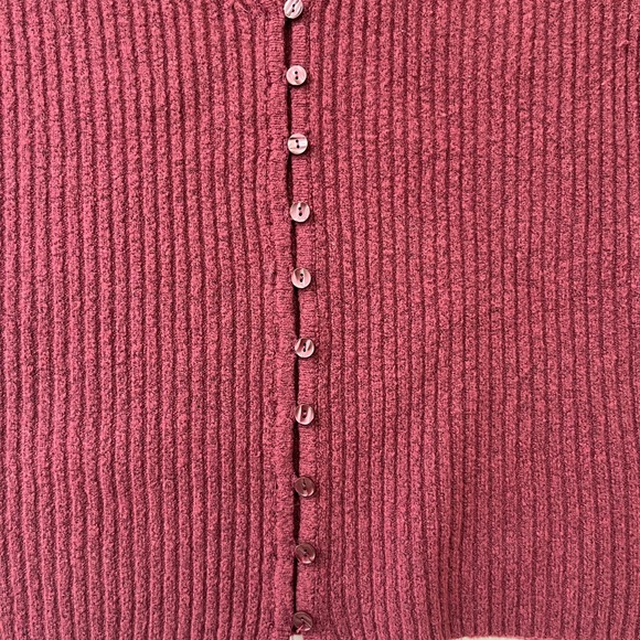 Abercrombie & Fitch Wool Blend Ribbed Button Front Cardigan Sweater Burgundy L - Picture 9 of 16